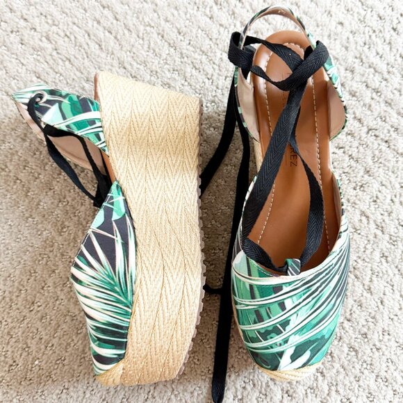 PATRICIA RAMIREZ SWIMWEAR PALM LEAF Ankle Wrap Platform Espadrille Sandal - Picture 2 of 12